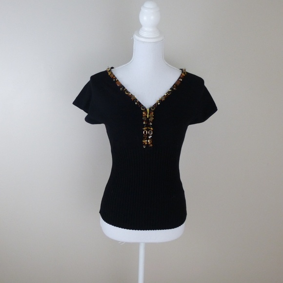 Belldini Tops - Belldini Black Short Sleeve Beaded Sweater S